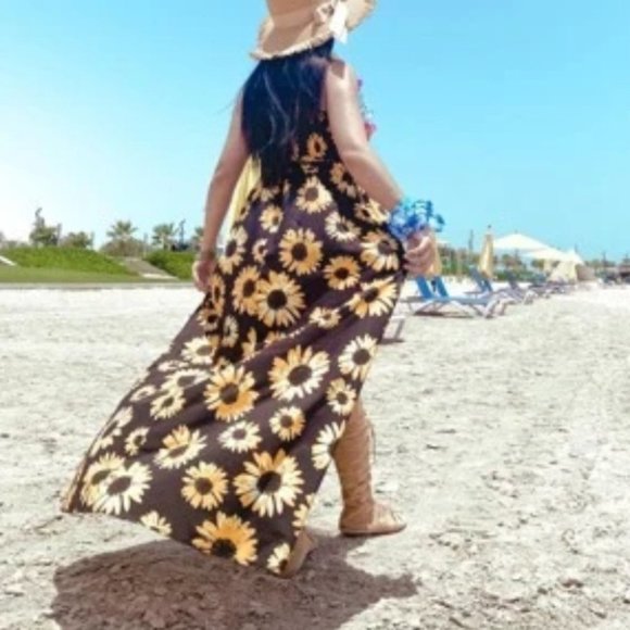 Sunflower Print Split Thigh Cami Dress - Picture 7 of 8